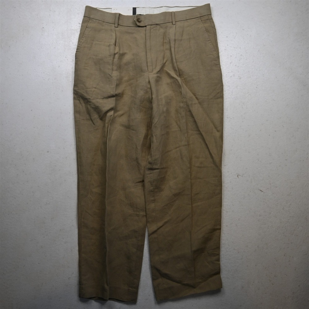 NEW Murano 36x30 Khaki 100% Linen Pleated Classic Relaxed Dress Mens Pants